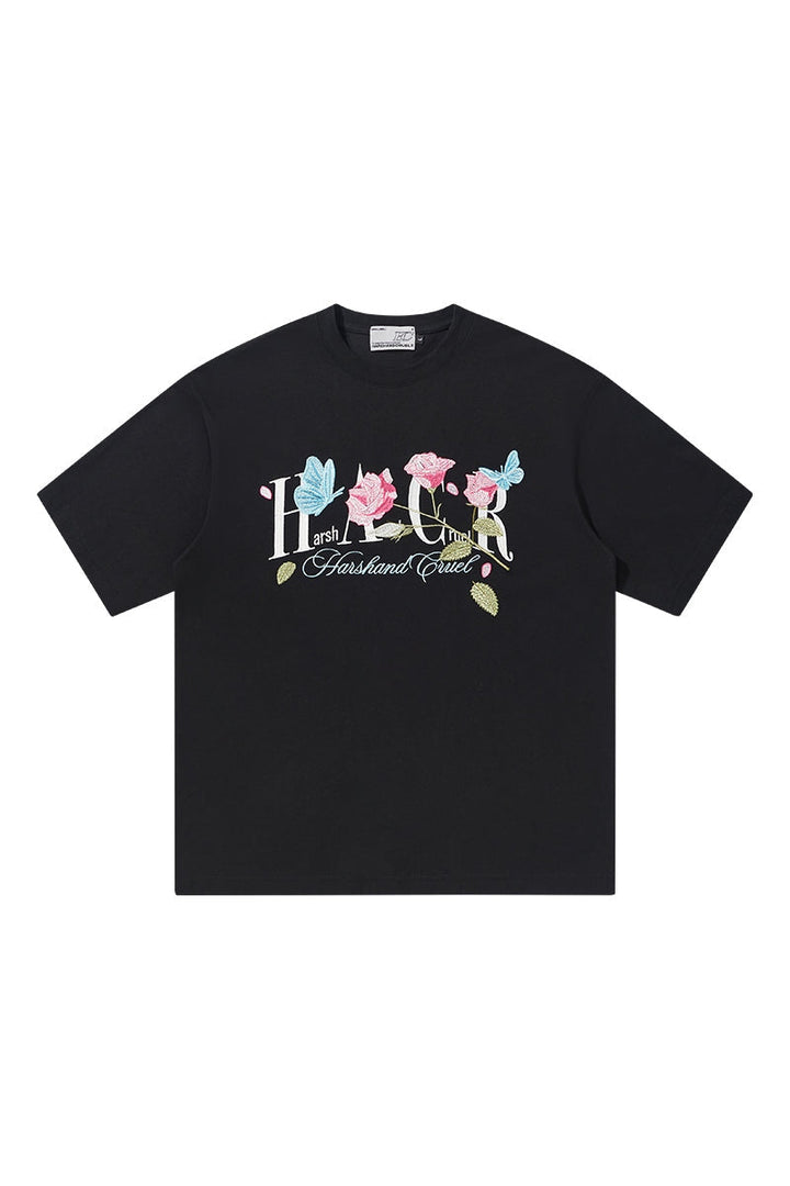 Butterfly Rose Embroidered Logo Tee