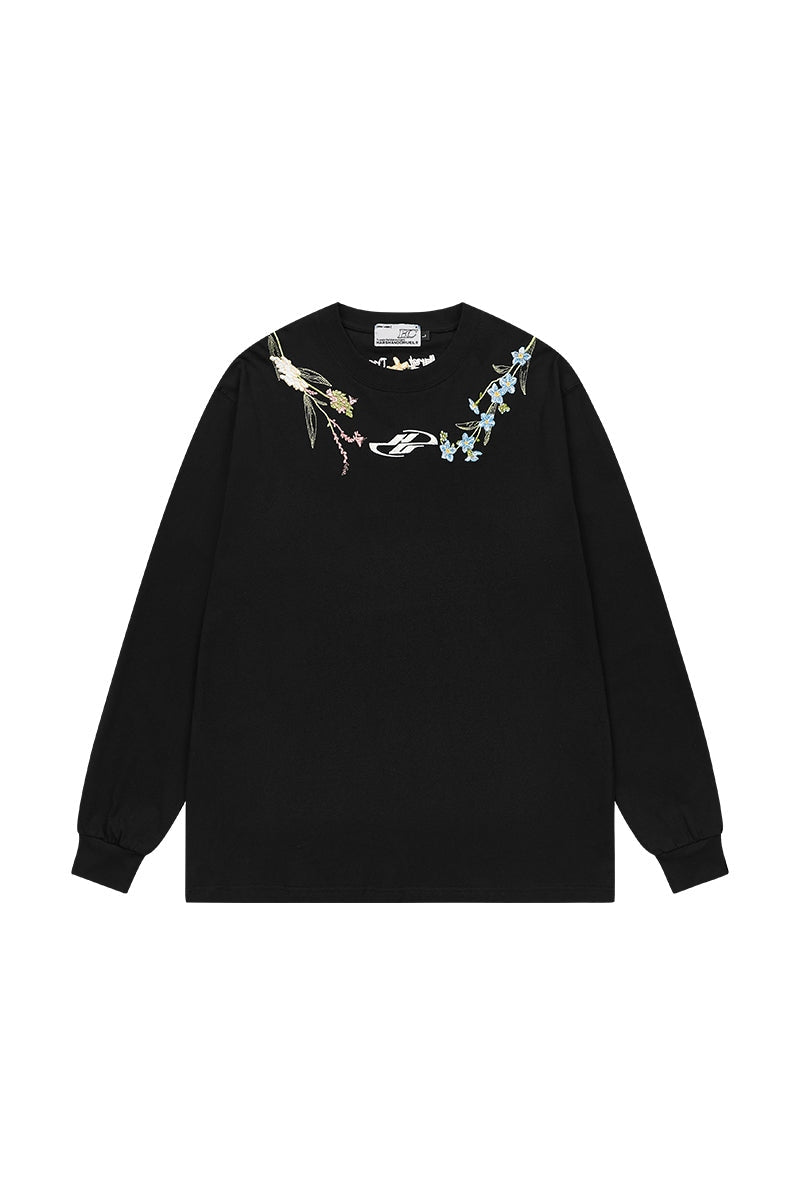 Floral Collar Embroidery L/S Tee