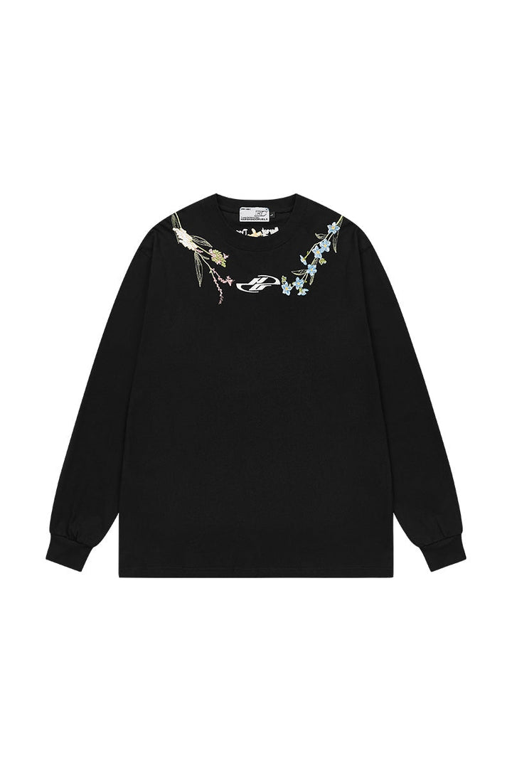 Floral Collar Embroidery L/S Tee