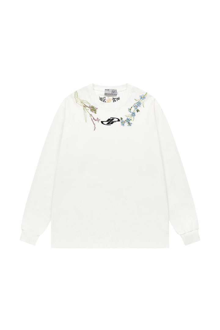 Floral Collar Embroidery L/S Tee