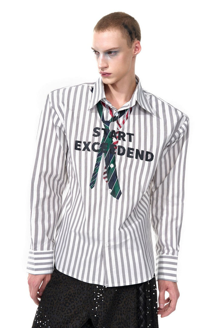 Striped Necktie Print Shirt