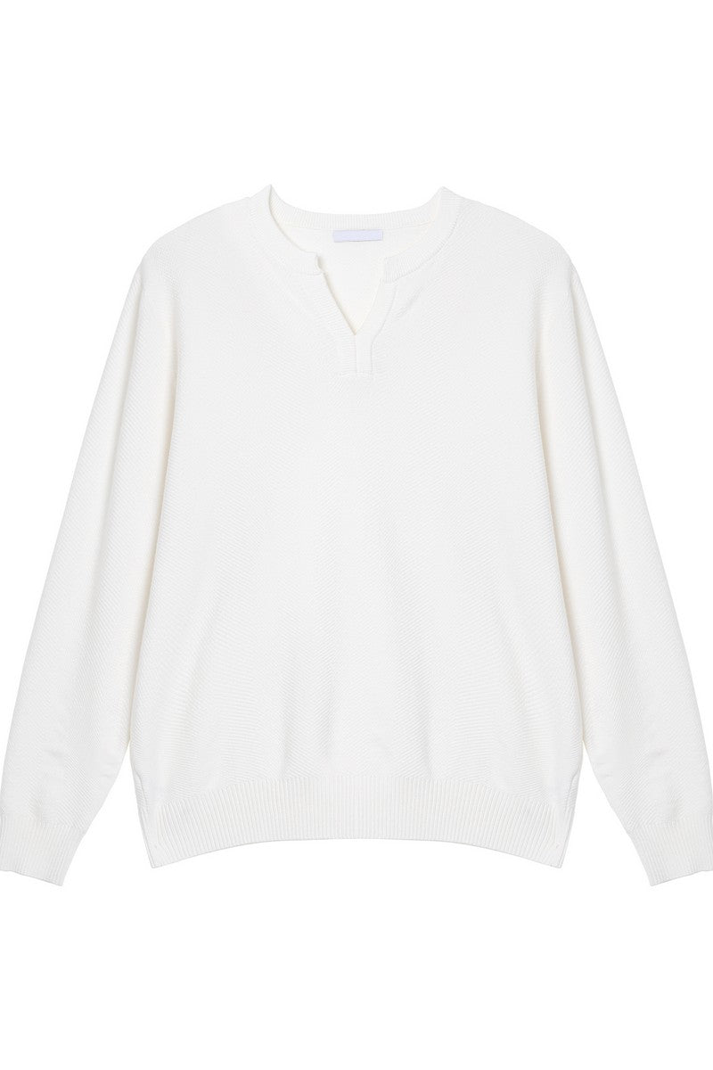 Textured V Neck Knit Sweater
