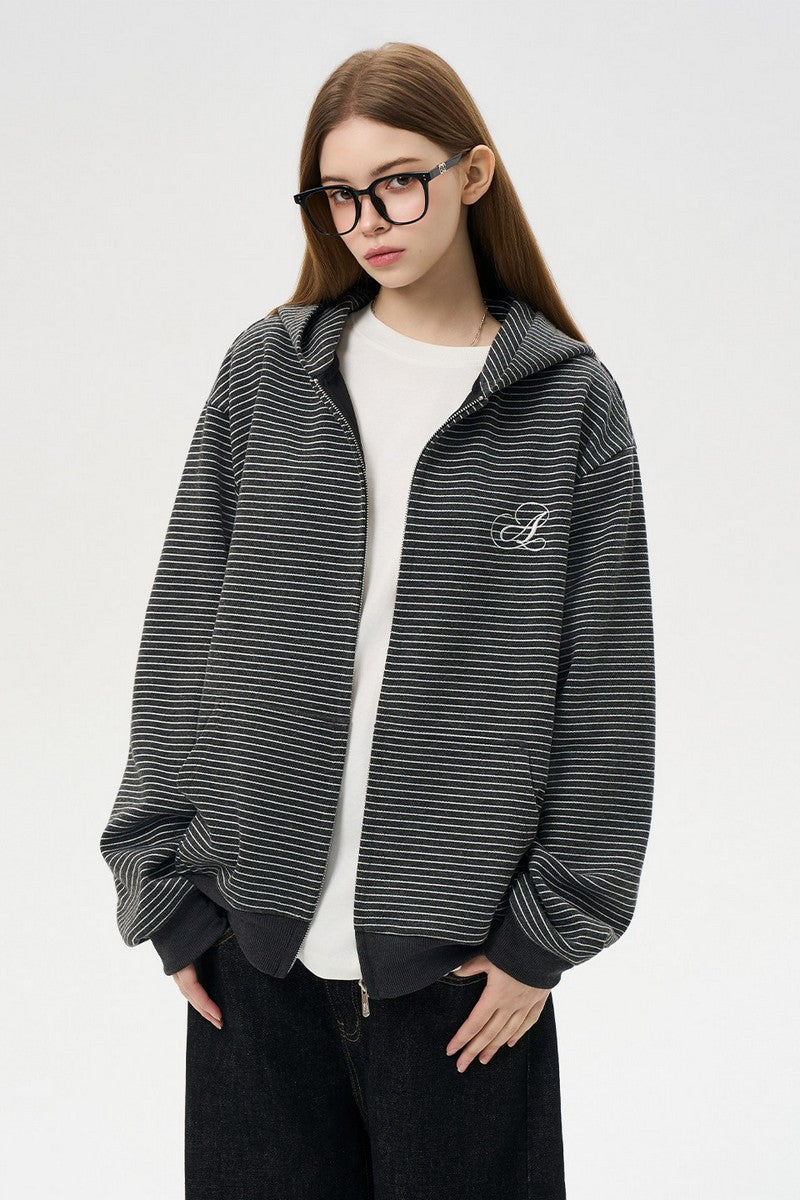 Fleece Stripe Zip Hoodie