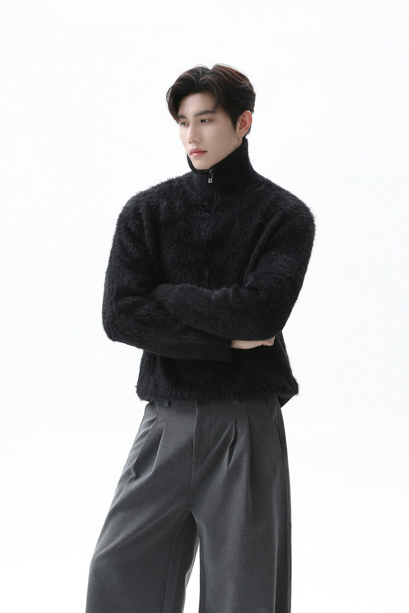 Half Zip Stand Collar Knit Sweater