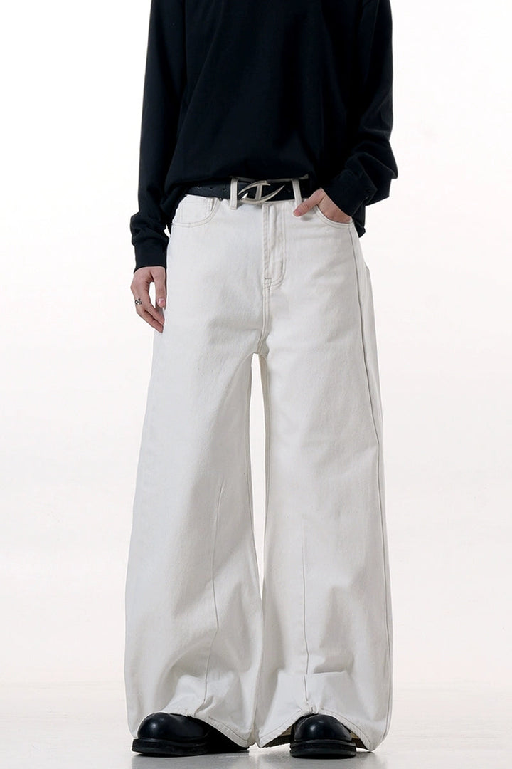 White Patchwork Wide-Leg Jeans