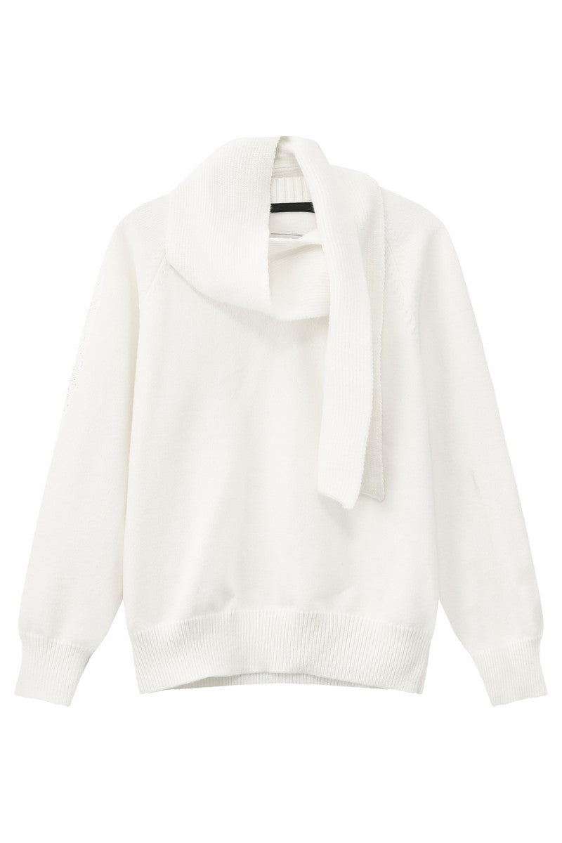 Detachable Scarf V-Neck Sweater