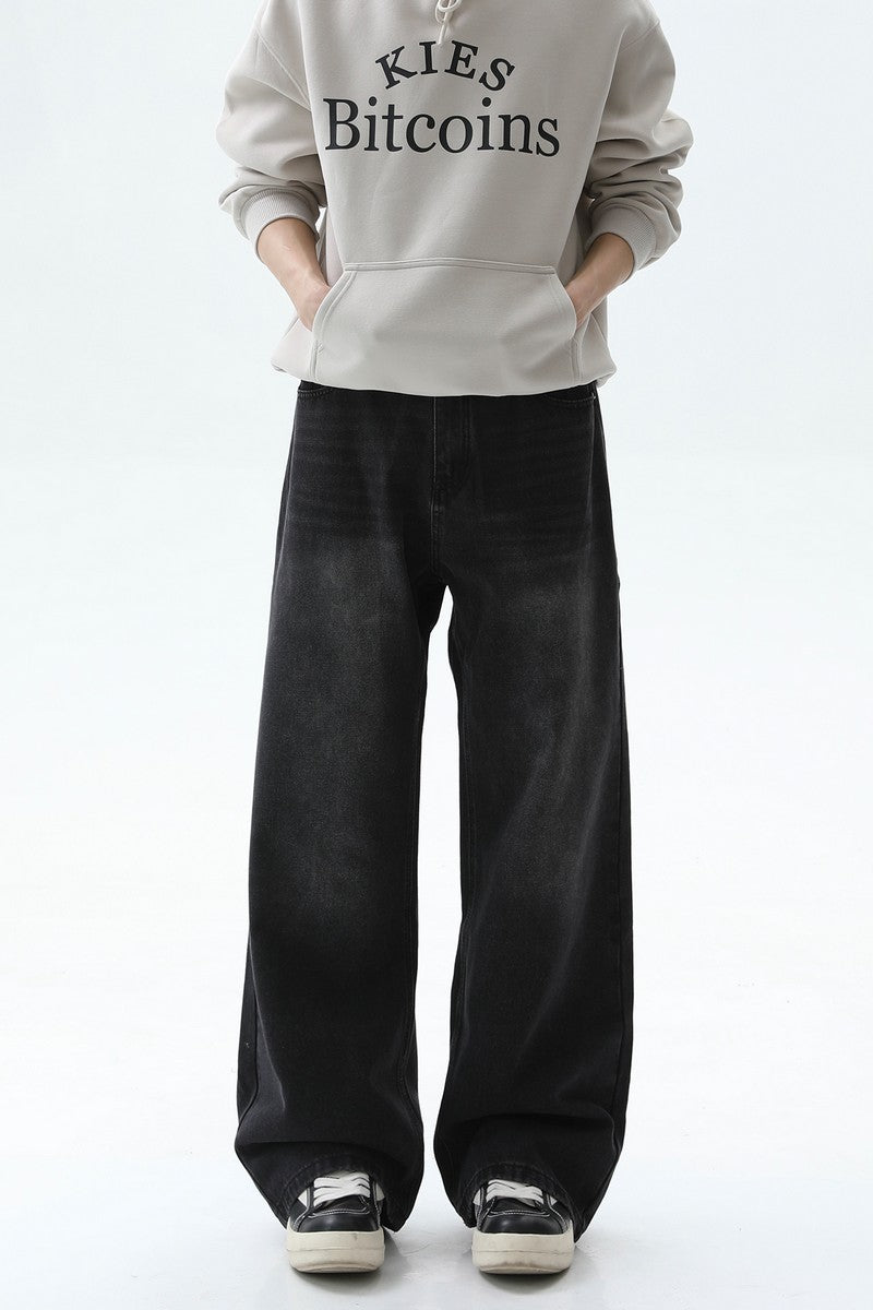 Washed Straight Leg Denim Jeans