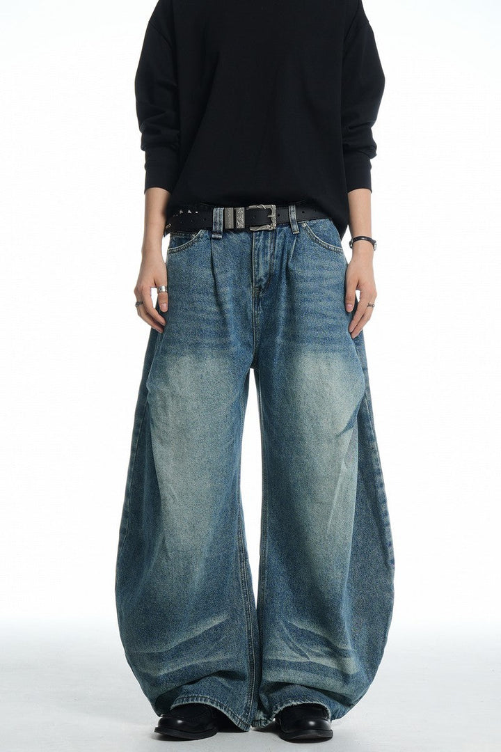 Wrinkled Blue Baggy Jeans