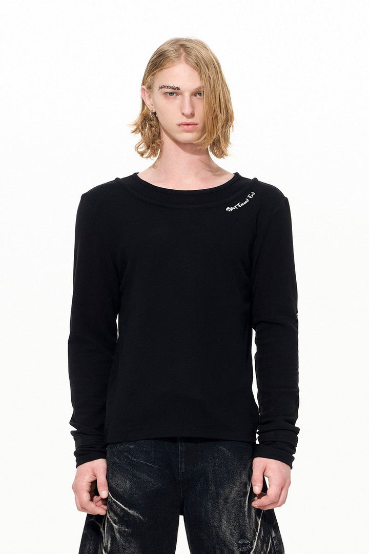 Layered Collar Embroidered Logo Tee
