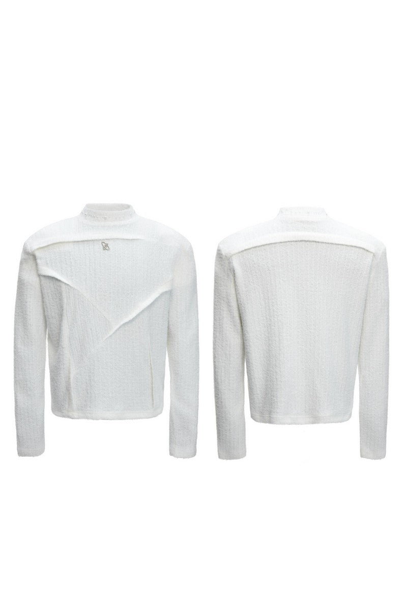 Fleece Pearl Trim Mock Neck Tee