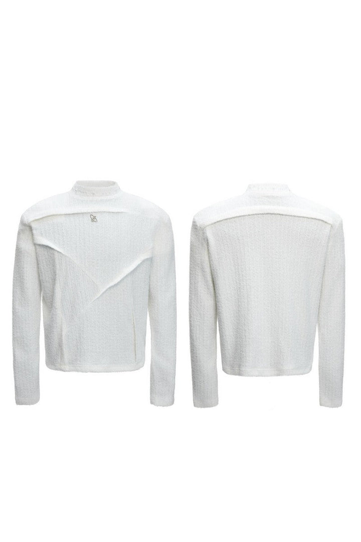 Fleece Pearl Trim Mock Neck Tee