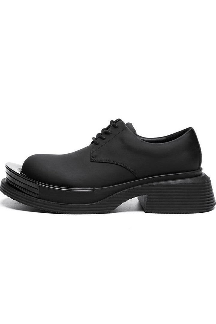 Black Leather Chunky Derby Shoes