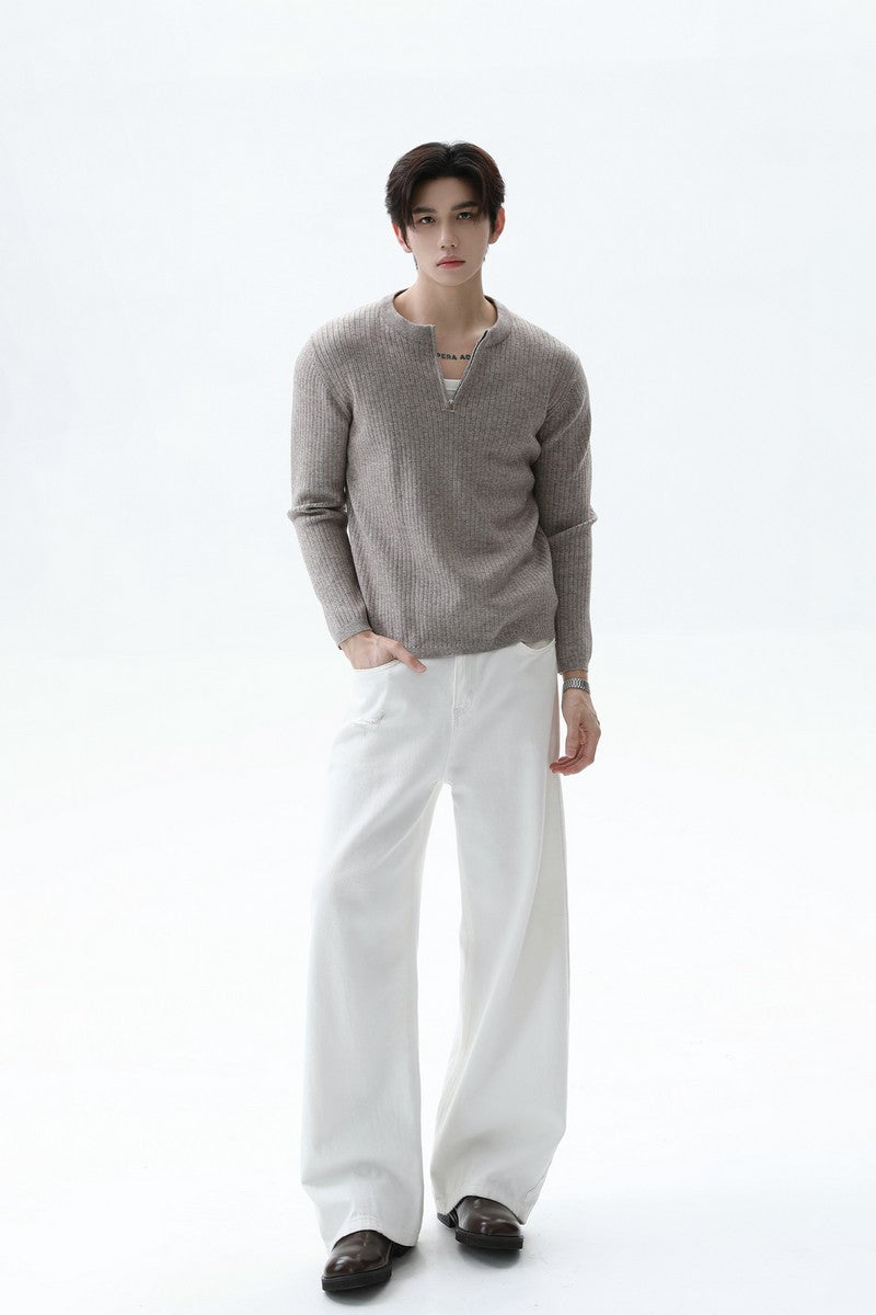 Textured Half Zip Knit Sweater