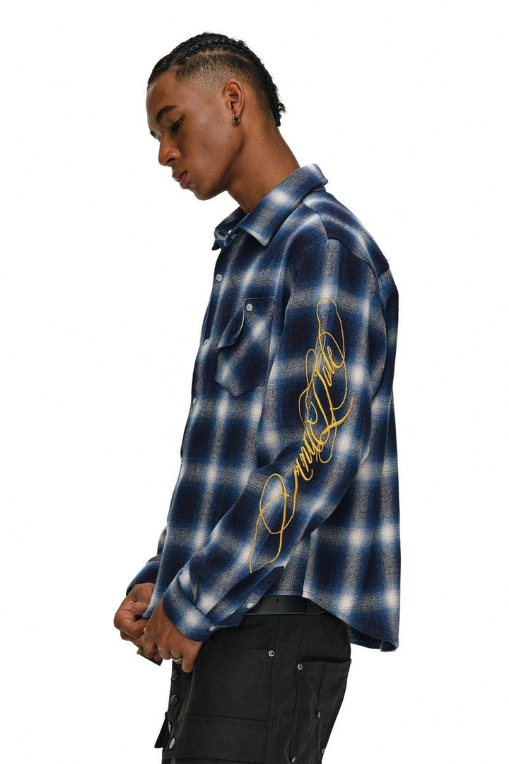 Embroidered Script Plaid Shirt