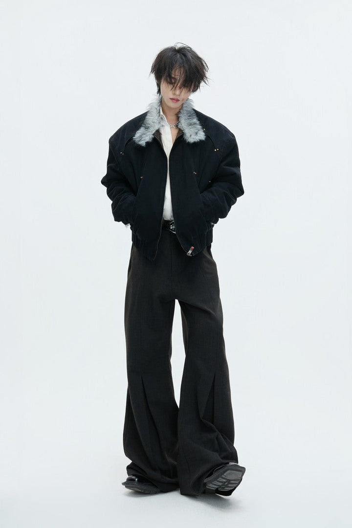 Washed Canvas Faux Wolf Fur Puffer