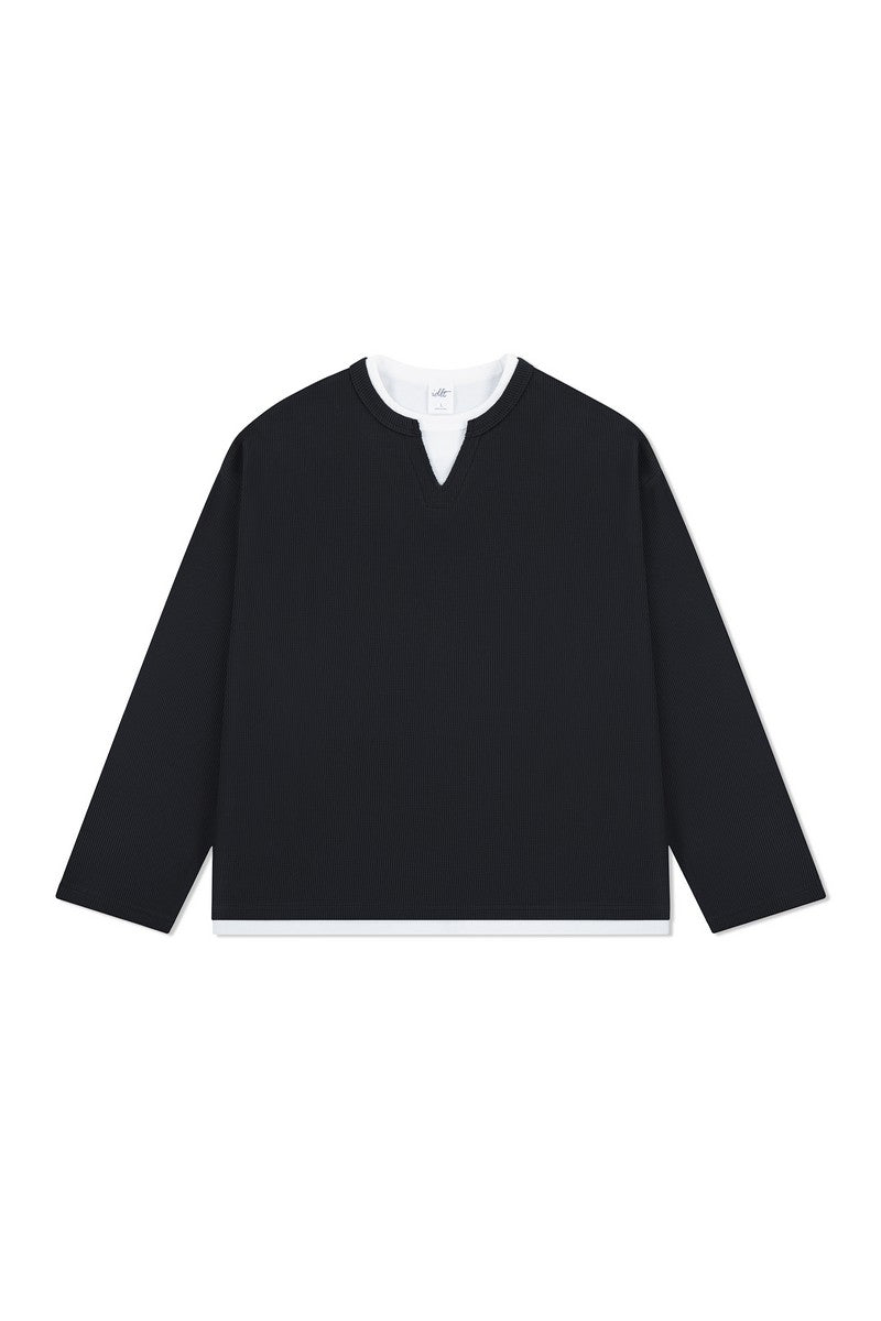 Waffle Layered Henley Long Sleeve