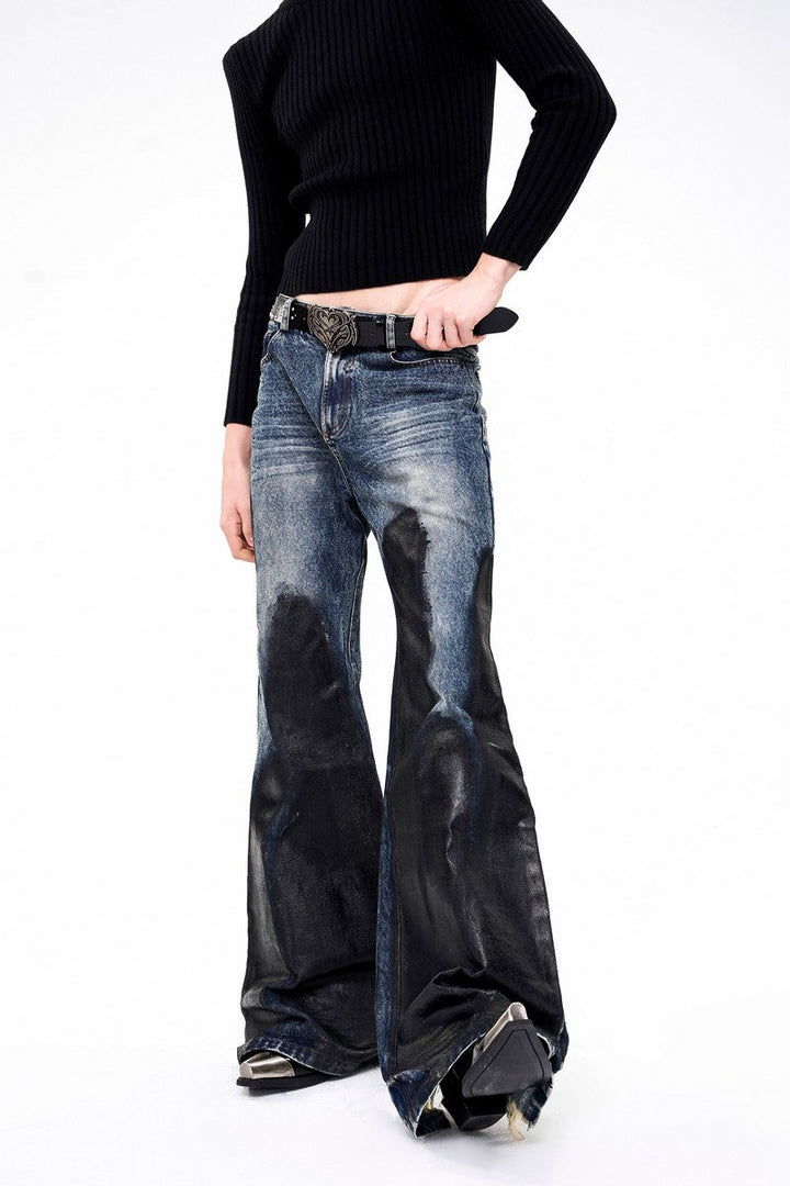 Waxed Flare Washed Jeans