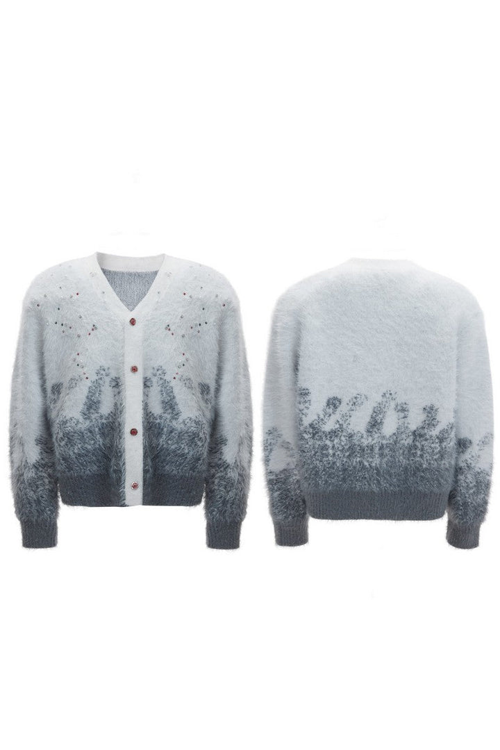 Gradient Rhinestone Cardigan Sweater