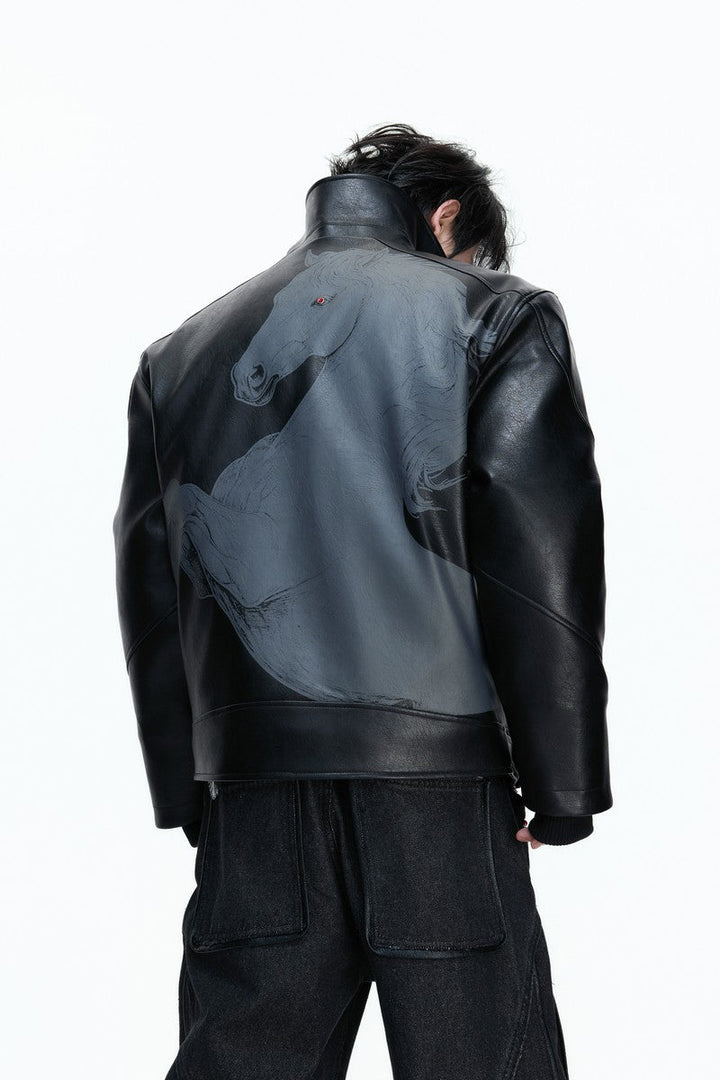 Embroidered Horse Badge Leather Jacket
