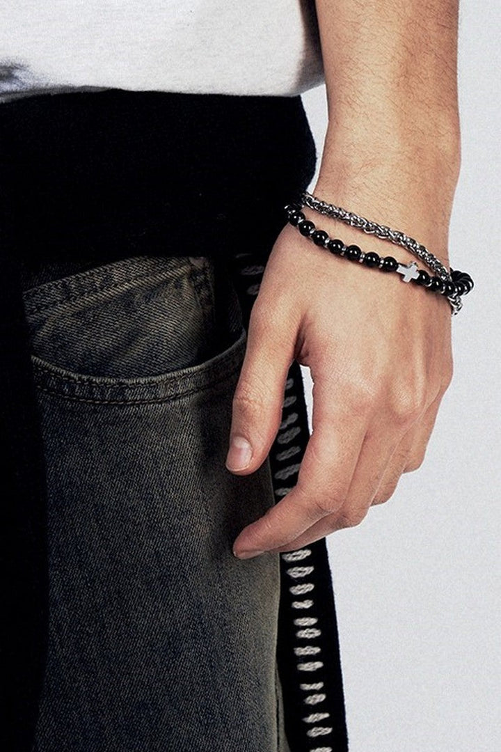 Obsidian Tiger Eye Skull Bracelet