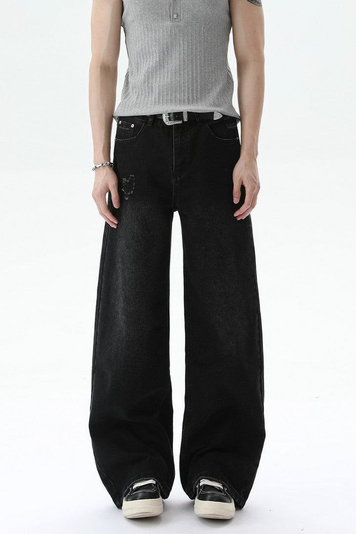 Washed Distressed Straight Leg Jeans