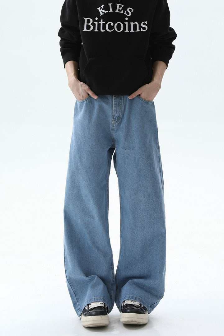 Washed Straight Leg Denim Jeans