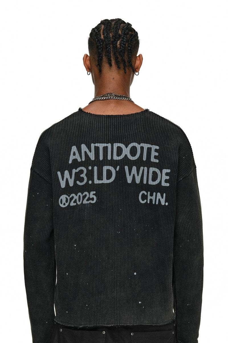 Distressed Paint V-Neck Sweater