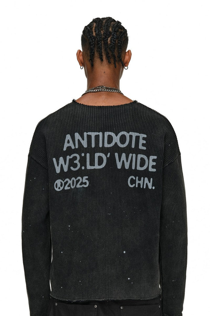 Distressed Paint V-Neck Sweater