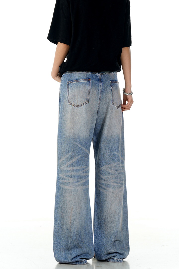 Ripped Straight Wide Jeans