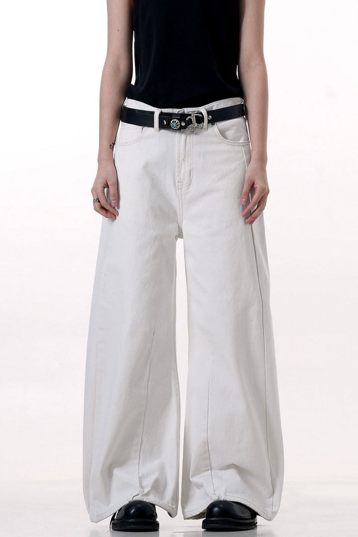White Patchwork Wide-Leg Jeans