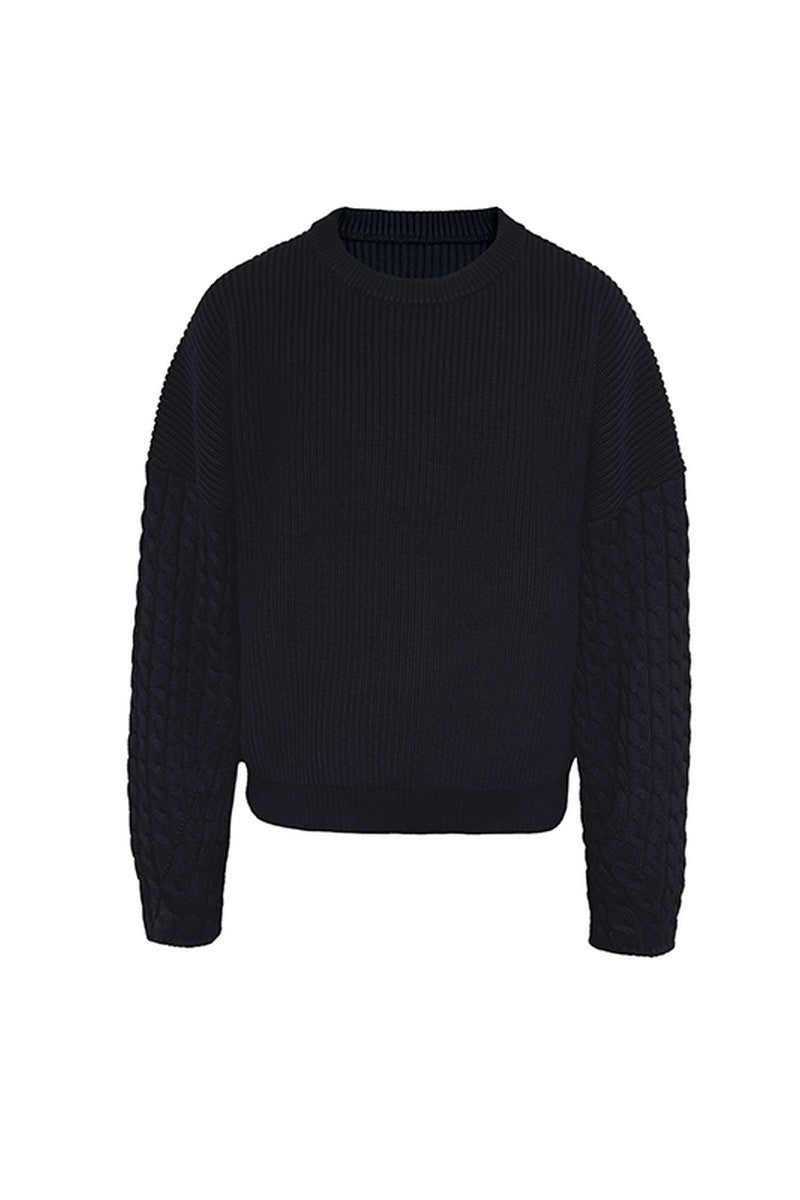 Cable Sleeve Cotton Sweater