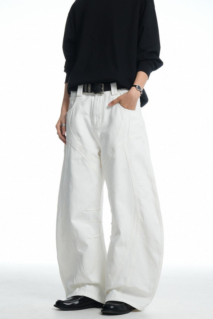 White Deconstructed Blade Jeans