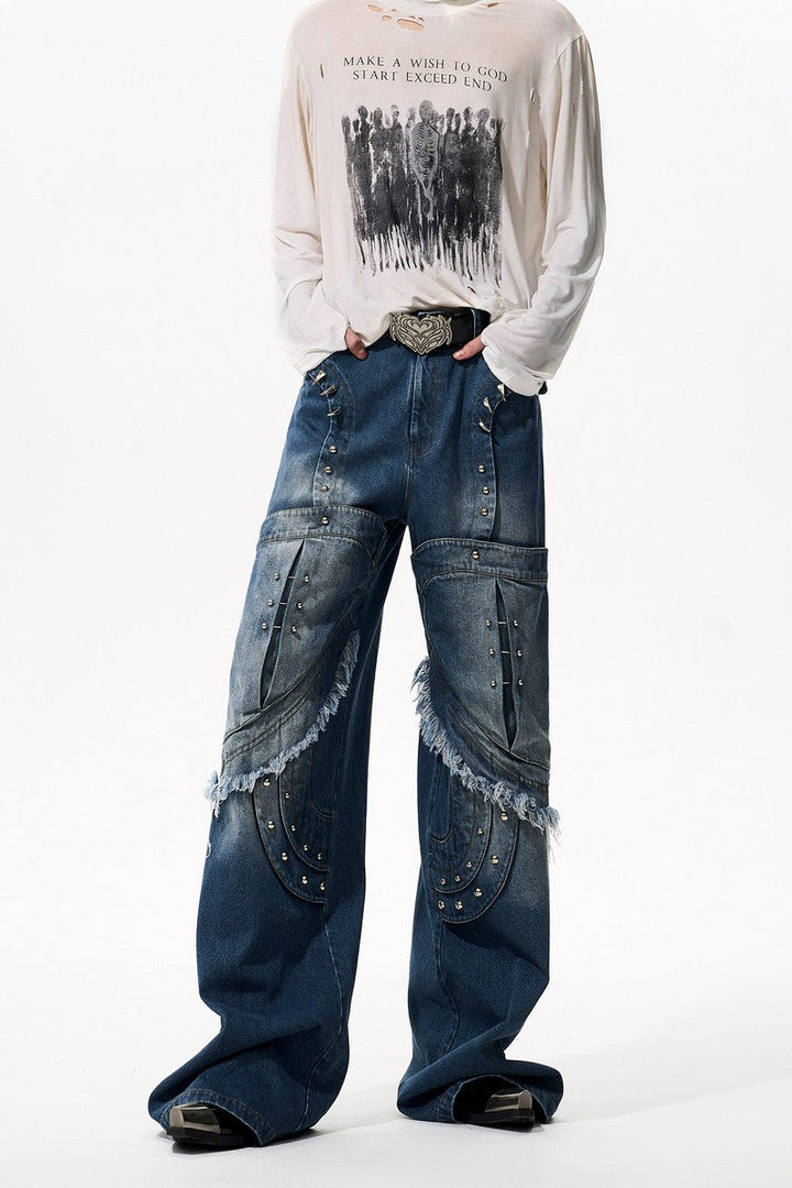 Studded Distressed Washed Jeans