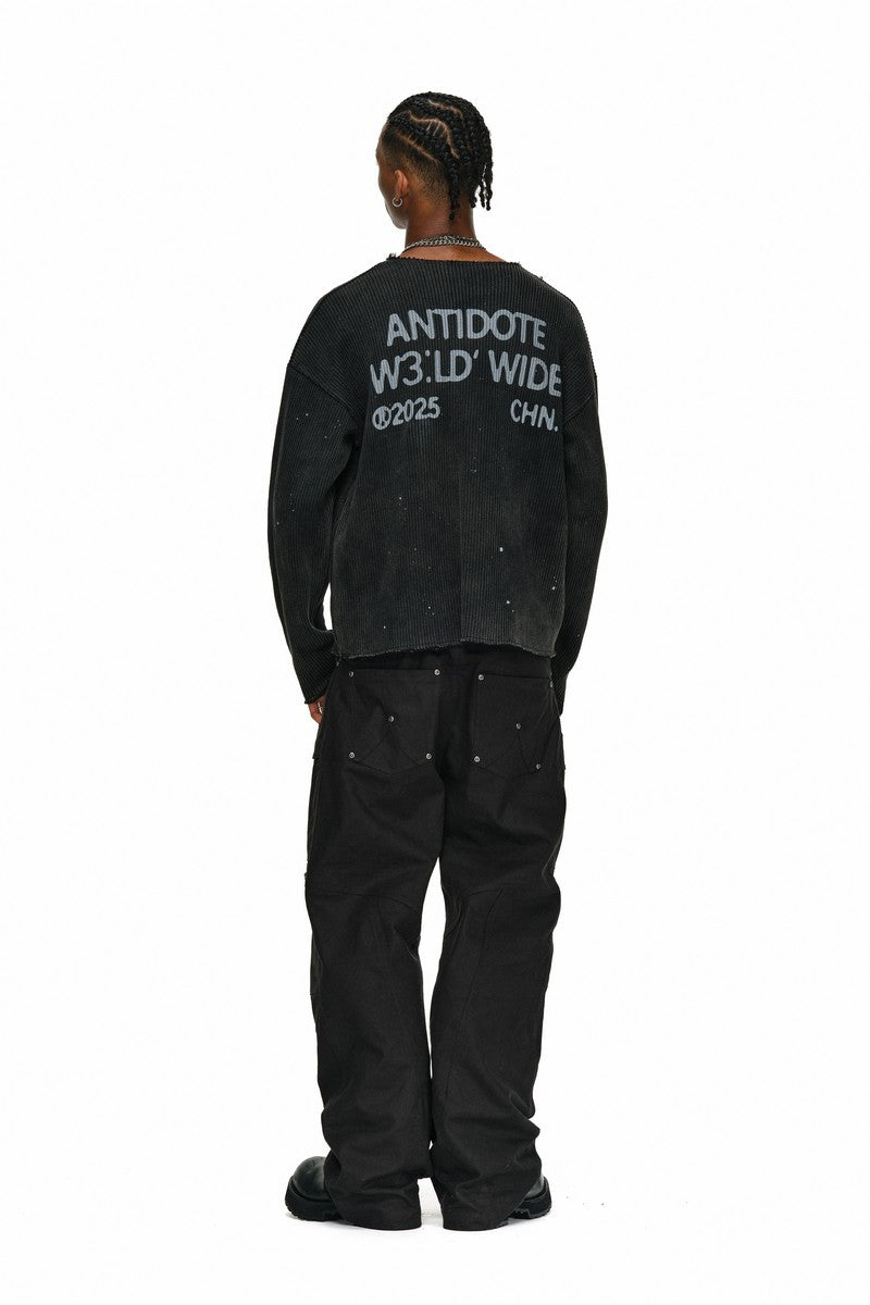 Distressed Paint V-Neck Sweater