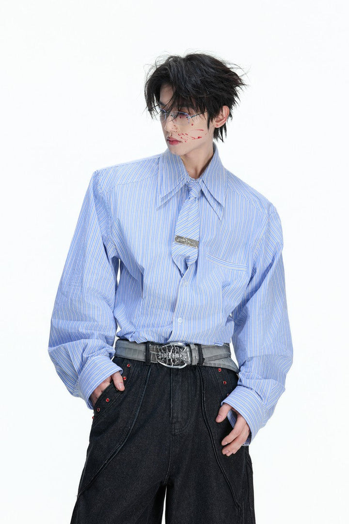 Striped Shoulder Pad Tie Shirt