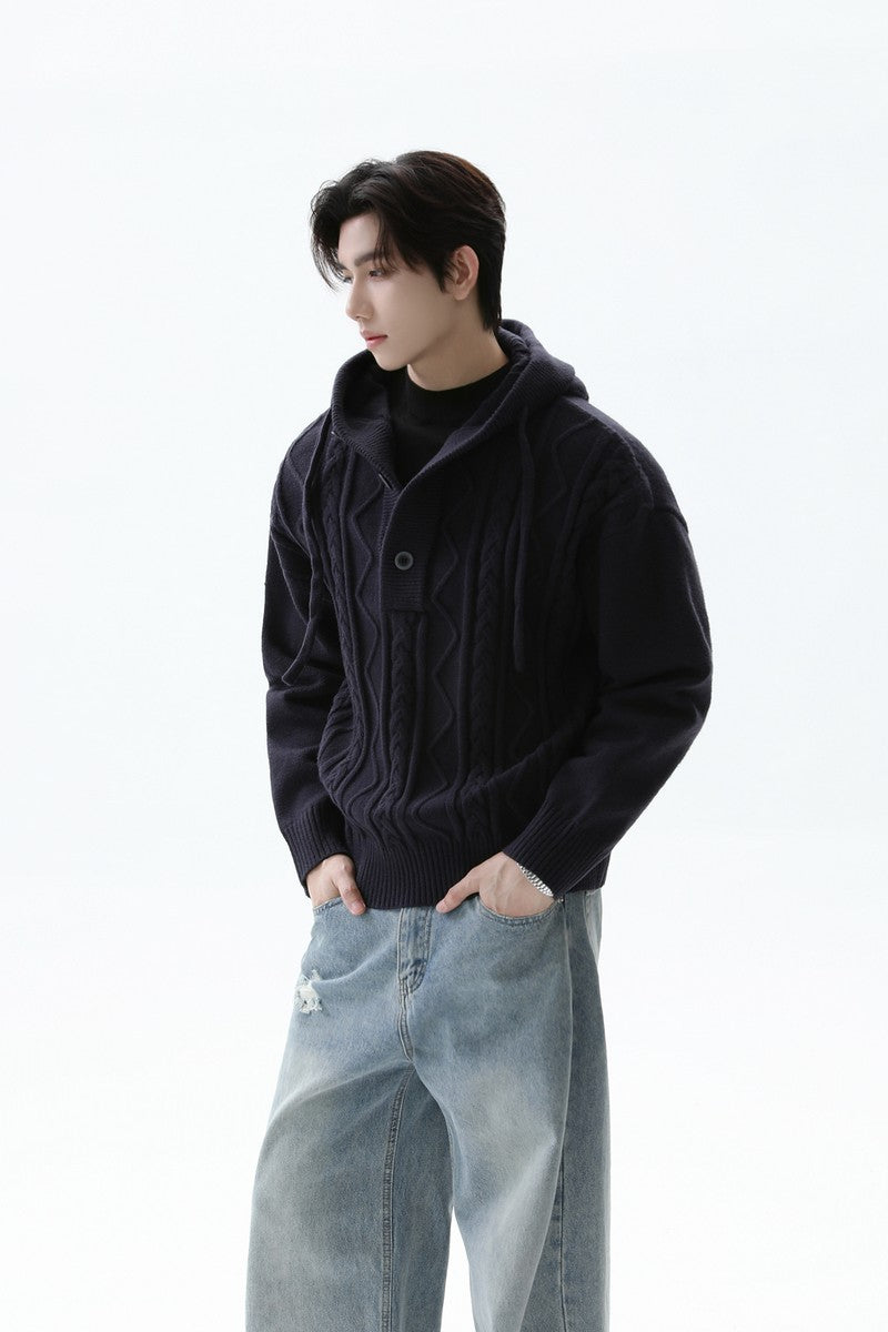 Cable Knit Drawstring Hooded Sweater