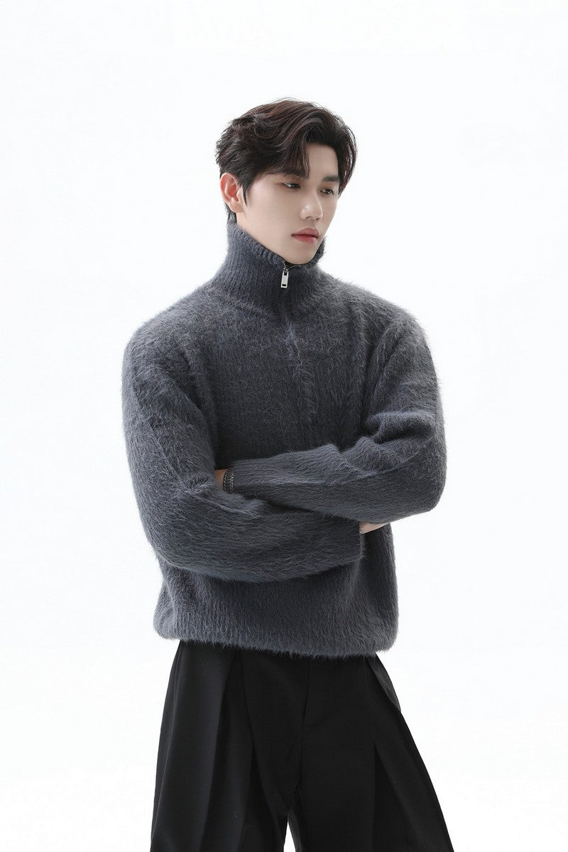Half Zip Stand Collar Knit Sweater