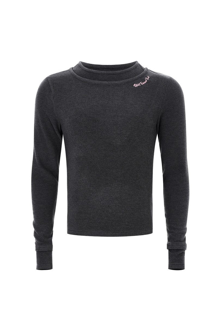 Layered Collar Embroidered Logo Tee