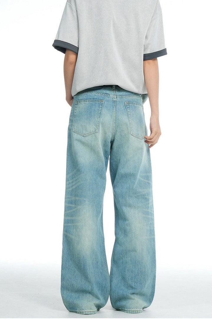 Washed Blue Straight Jeans