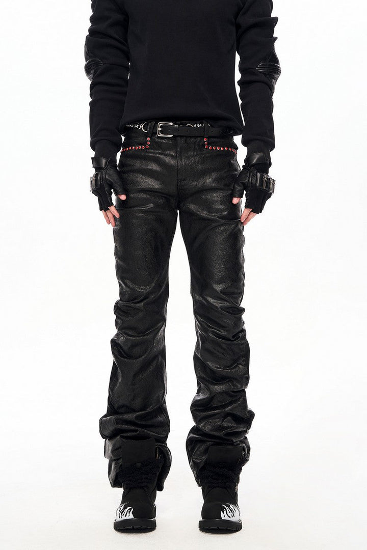 Waxed Flared Stacked Jeans