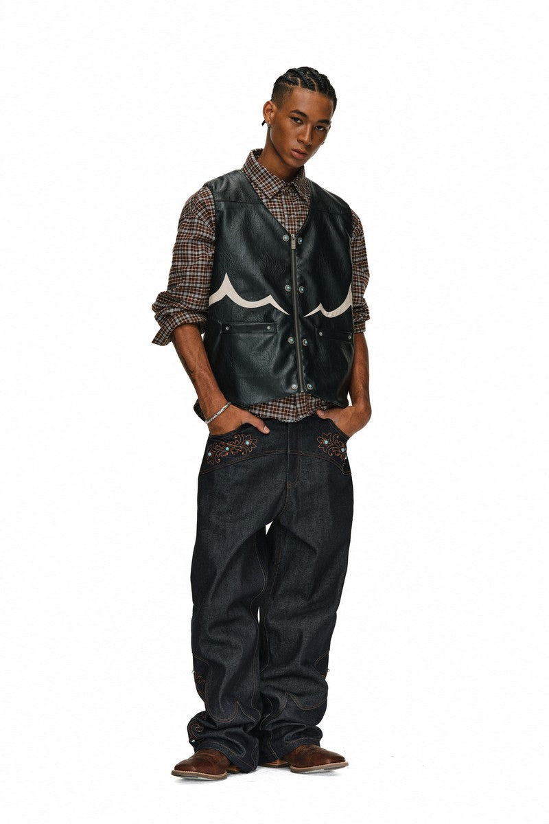 Embroidered Western Straight Jeans