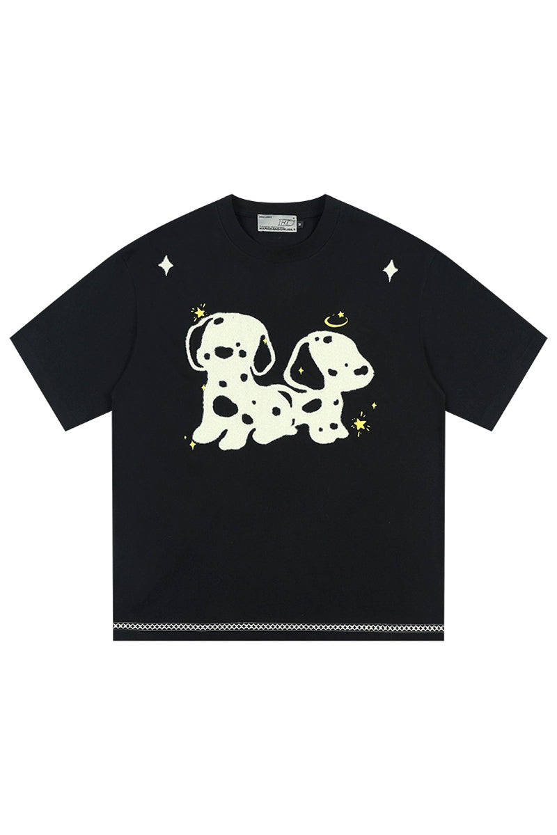 Fuzzy Dog Embroidery T-Shirt