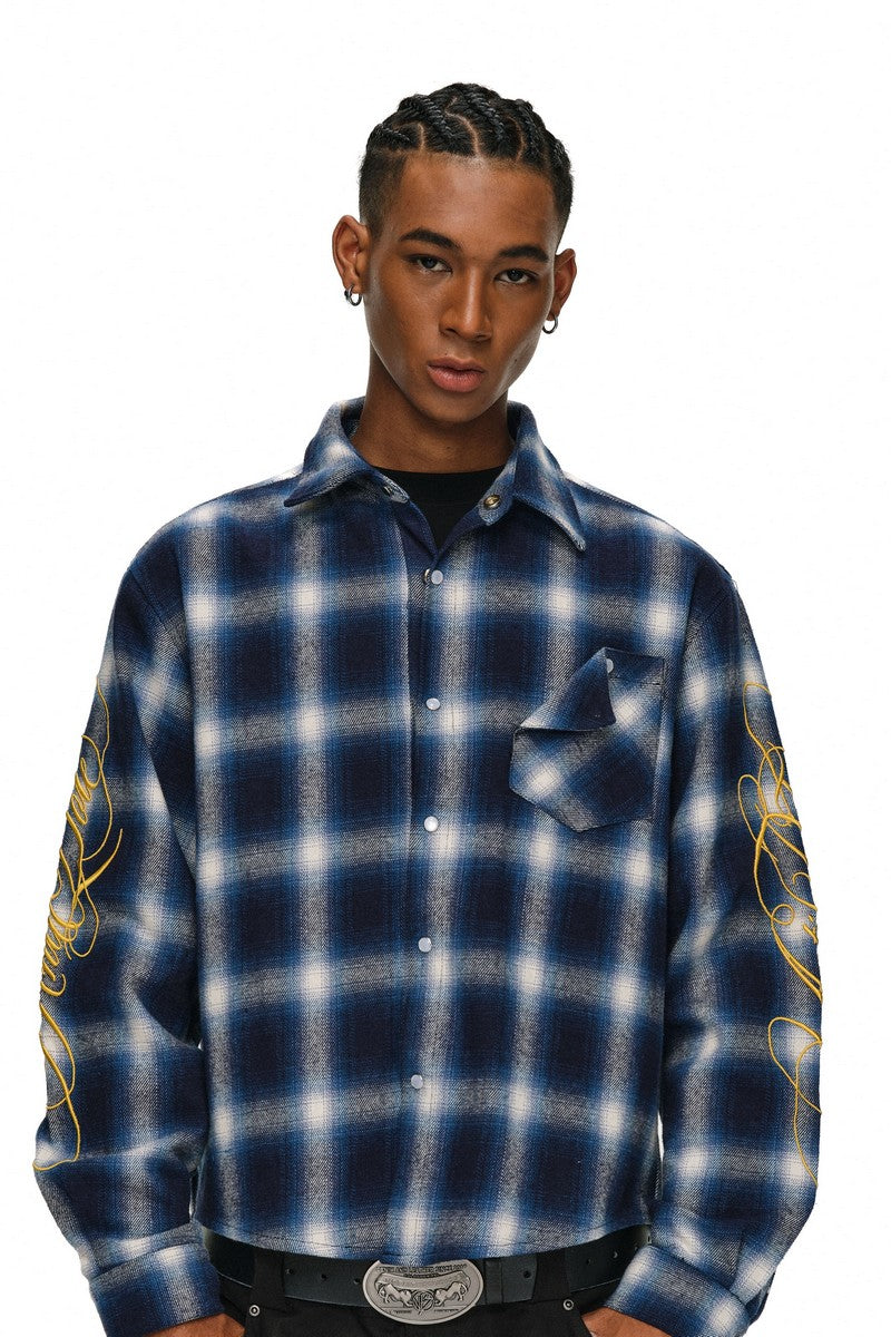 Embroidered Script Plaid Shirt