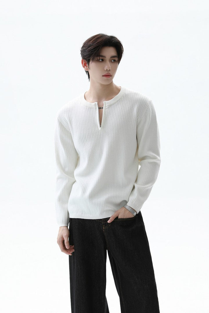 Textured Half Zip Knit Sweater