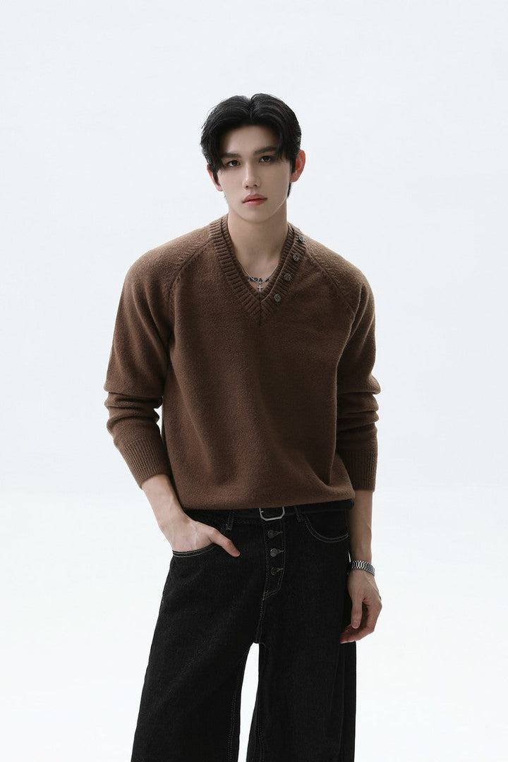 Detachable Scarf V-Neck Sweater