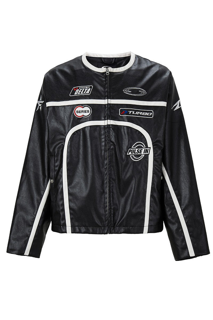 Embroidered Vintage Stripe Biker Jacket