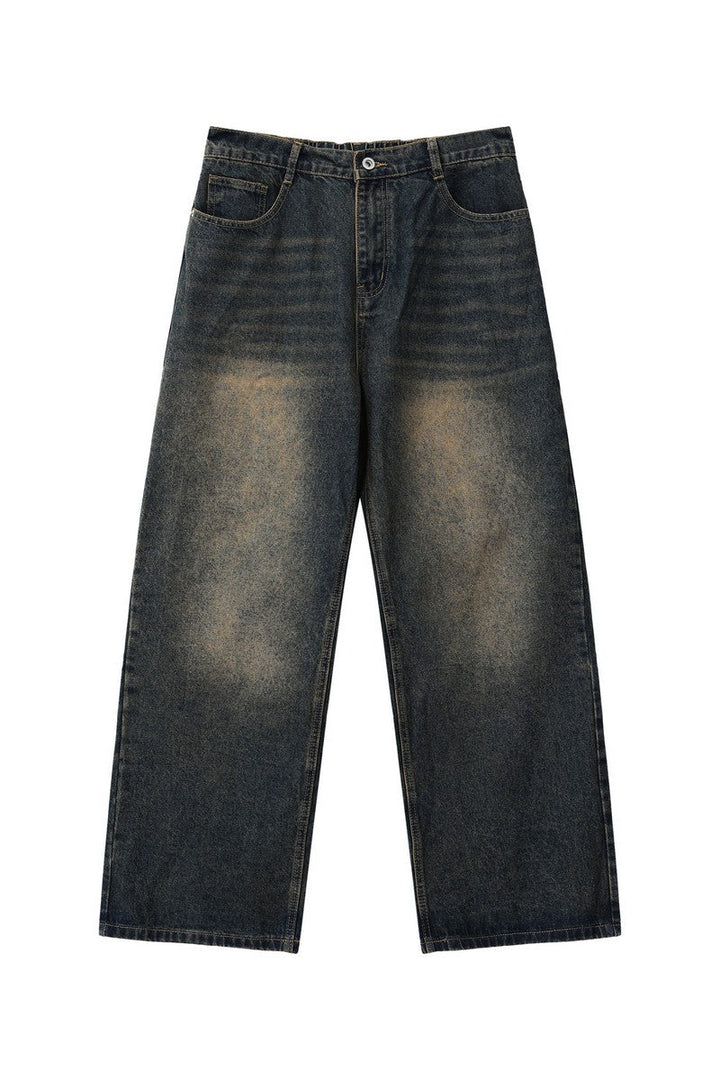 Washed Straight Leg Denim Jeans