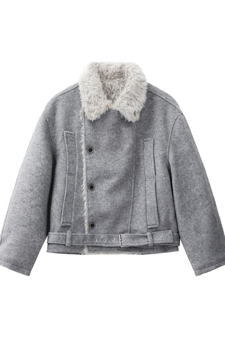 Double Breasted Fur Collar Jacket