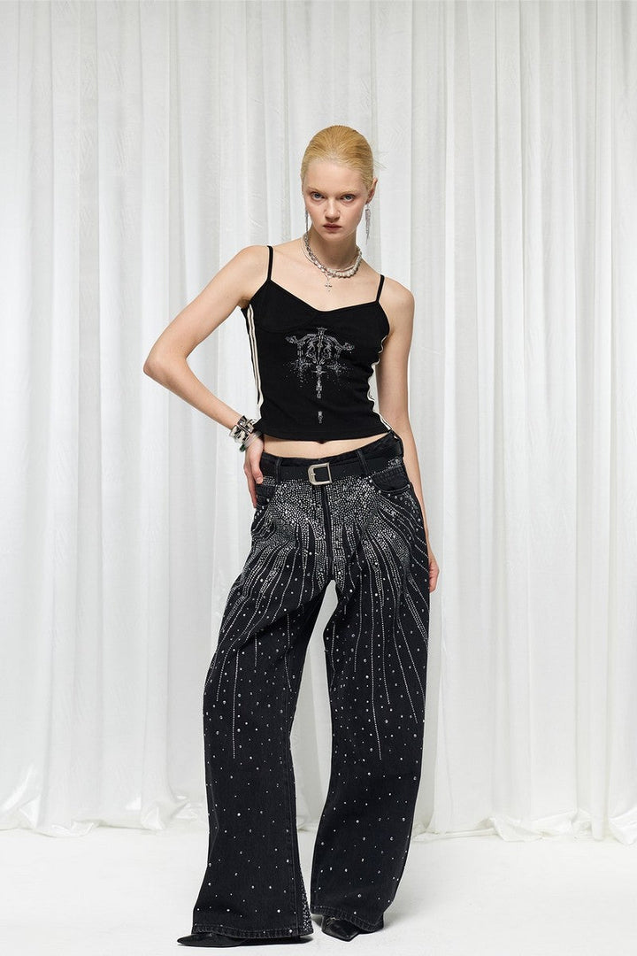 Starry Rhinestone Wide Leg Jeans
