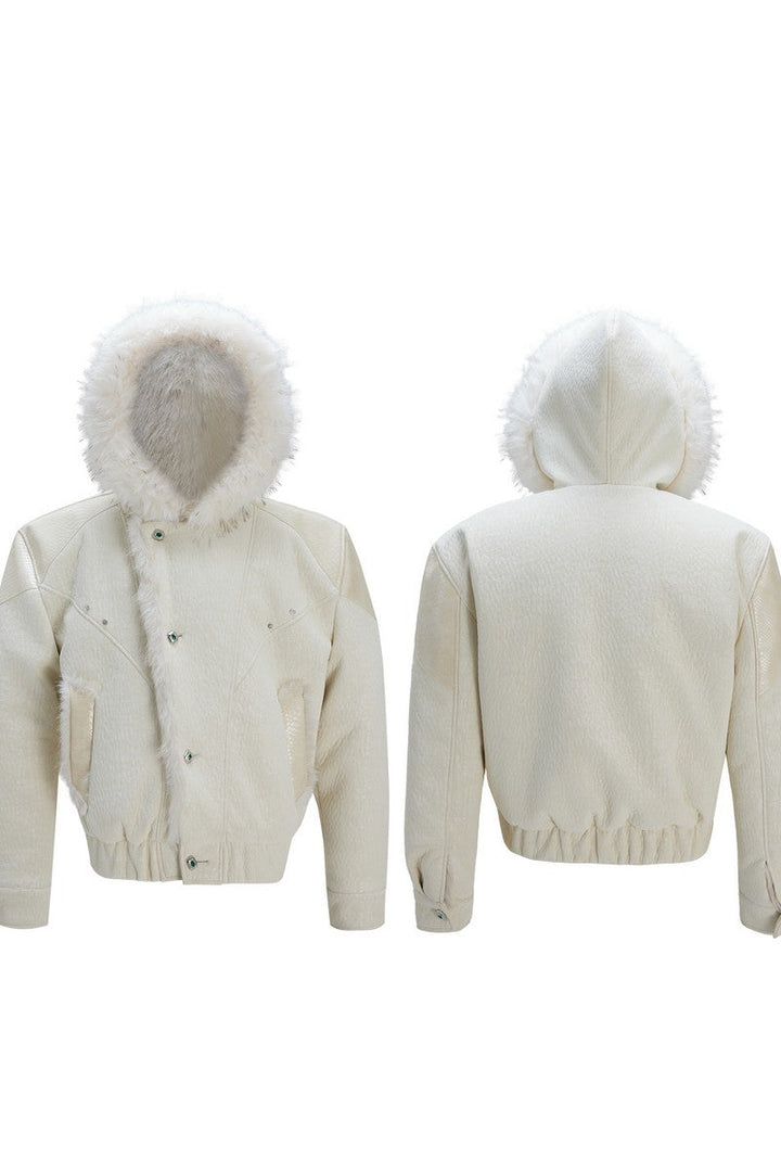 Colorblock Faux Mink Hooded Jacket